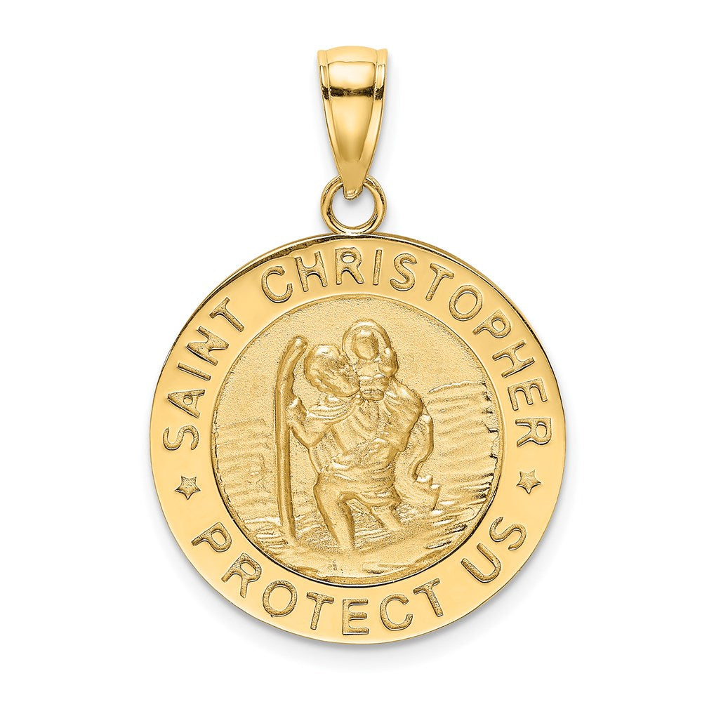 14k Yellow Gold 21.75 mm Polished / Satin Saint Christopher Medal Charm (4.39 grams)
