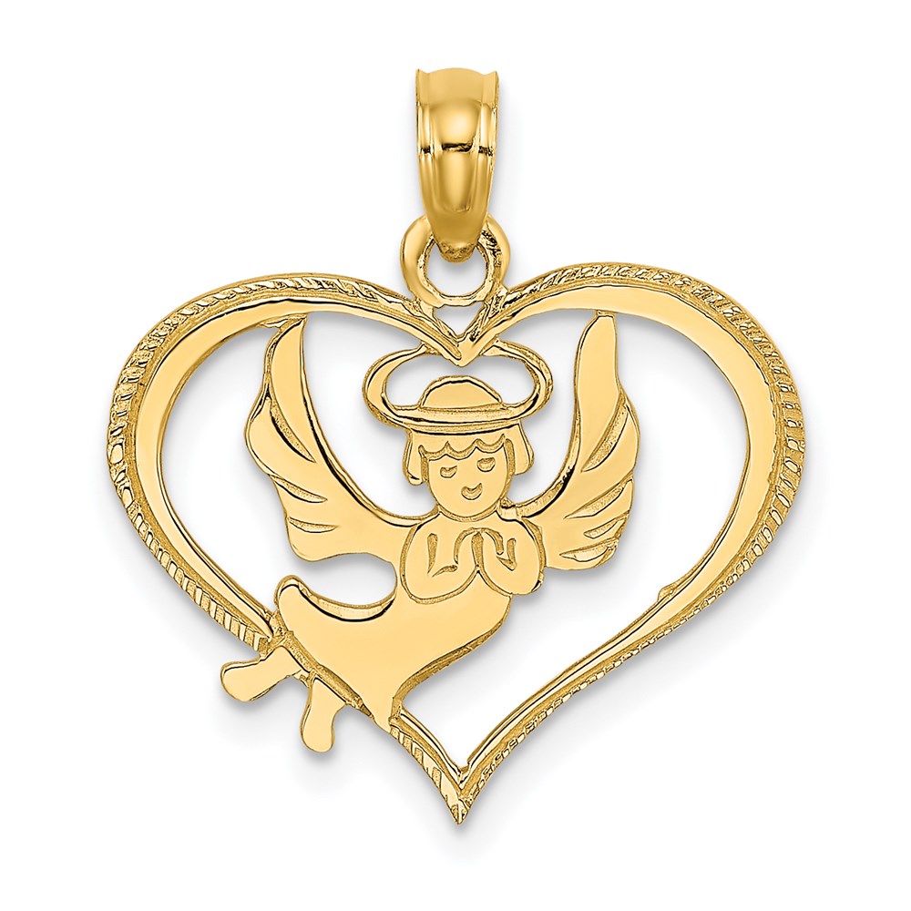 14k Yellow Gold 20 mm Polished Angel In Heart Charm (0.99 grams)