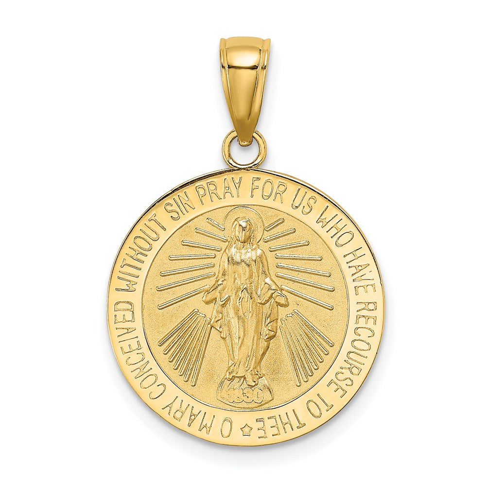 14k Yellow Gold 18 mm Polished and Satin Miraculous Medal Charm (2.33 grams)