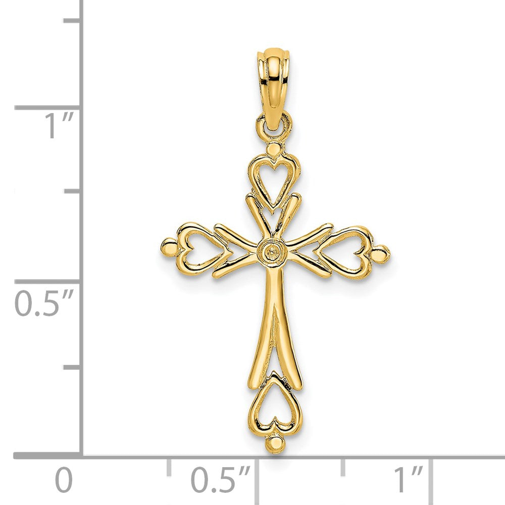 14k Yellow Gold 16 mm Cross Cut-Out w/ Heart Ends Charm (0.67 grams)