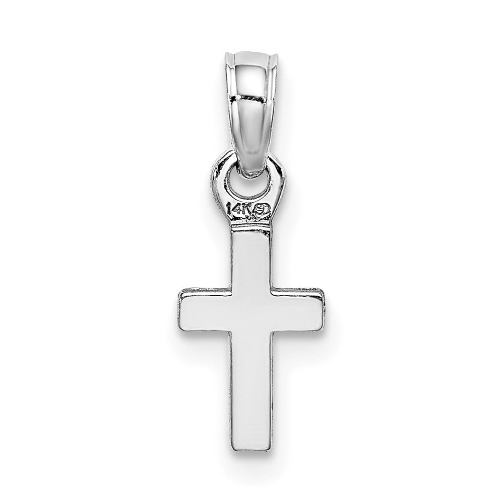 14k White Gold 5.8 mm 3-D and Polished Mini Cross Charm (0.47 grams)