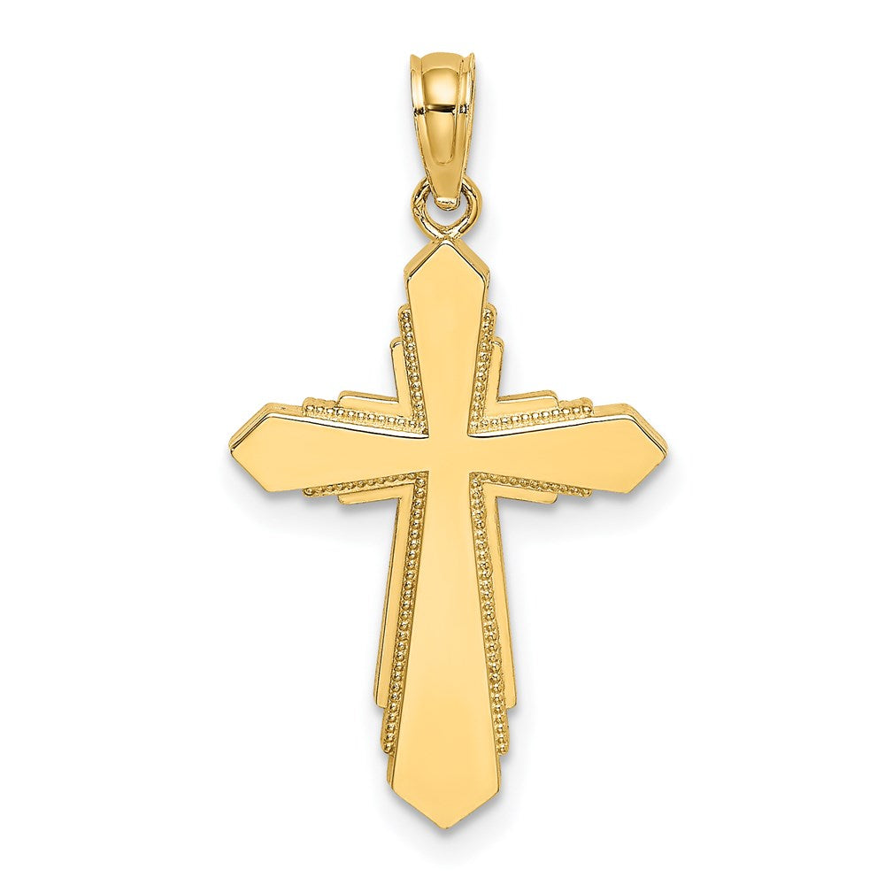 14k Yellow Gold 17 mm Solid Beaded Cross Charm (1 grams)