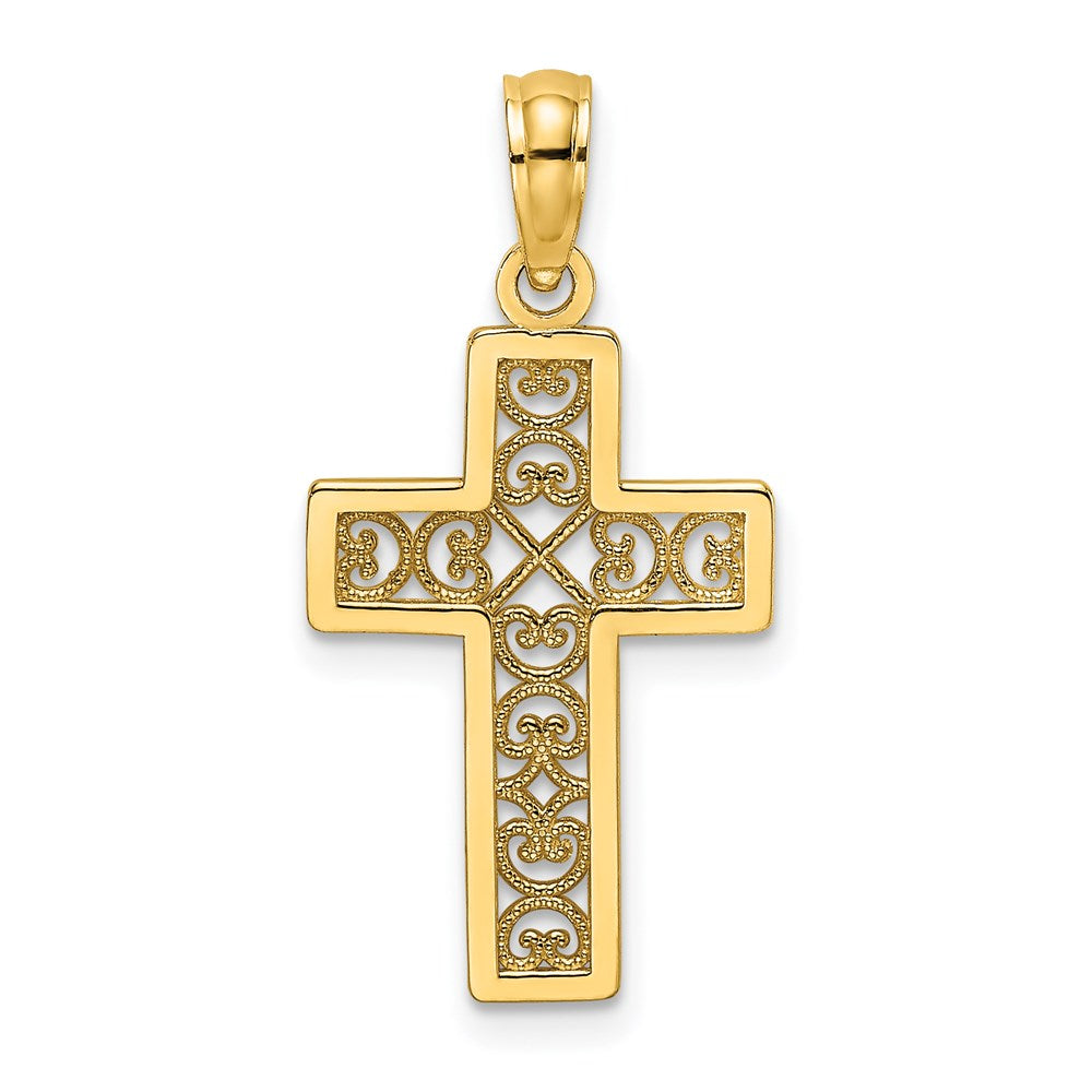 14k Yellow Gold 13 mm Textured Lace Center Cross Charm (0.64 grams)