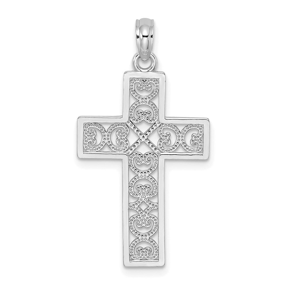 14K White Gold Polished Square Cross with Heart Design Charm (1.02 grams)