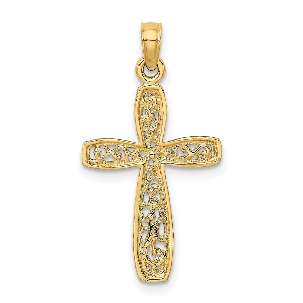 14k Yellow Gold 15 mm Cross w/ Filigree Center Charm (0.97 grams)