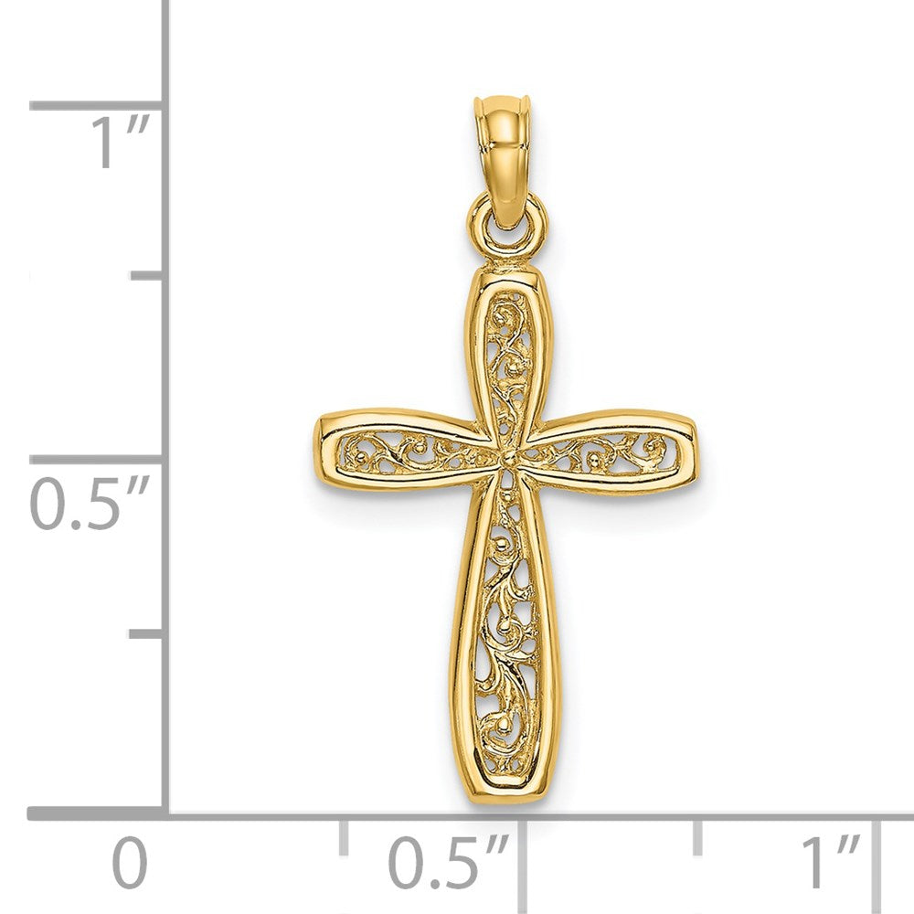 14k Yellow Gold 15 mm Cross w/ Filigree Center Charm (0.97 grams)
