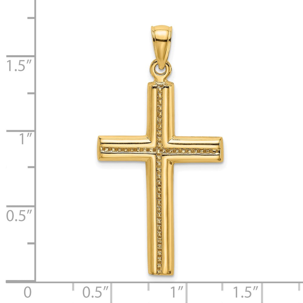 14k Yellow Gold 21.2 mm Polished Beaded Cross Charm (2.62 grams)