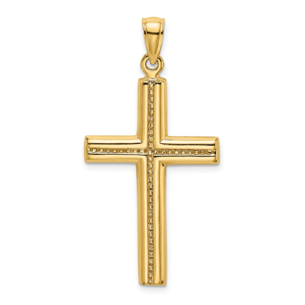 14k Yellow Gold 21.2 mm Polished Beaded Cross Charm (2.62 grams)