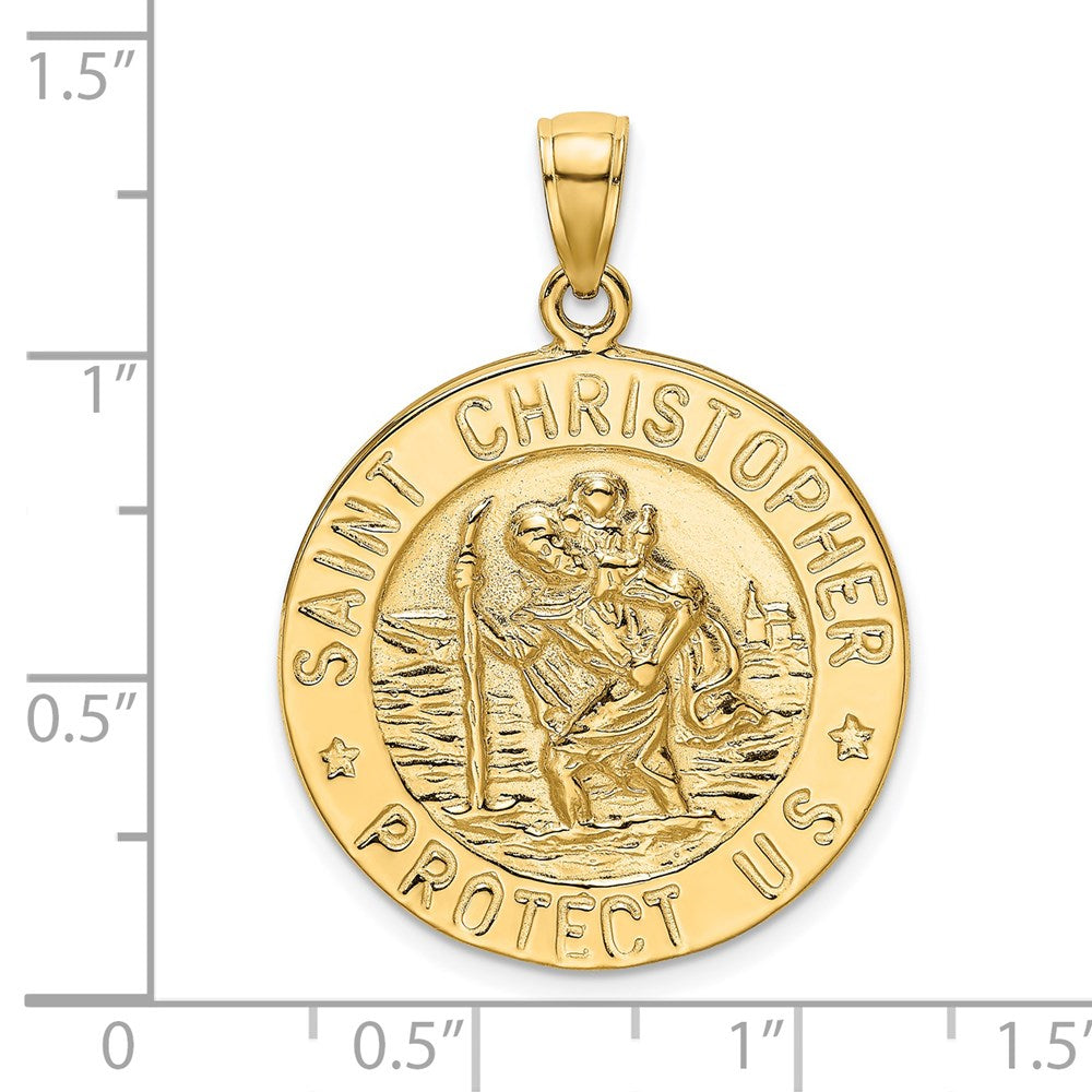 14k Yellow Gold 25 mm Polished Saint Christopher Coin Charm (4.54 grams)