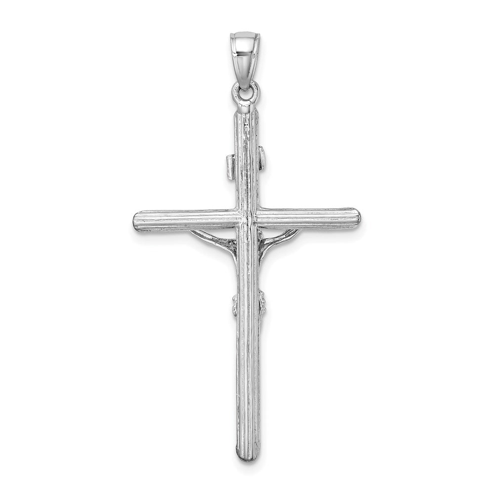 14k White Gold 24 mm Textured Crucifix Charm (4.04 grams)