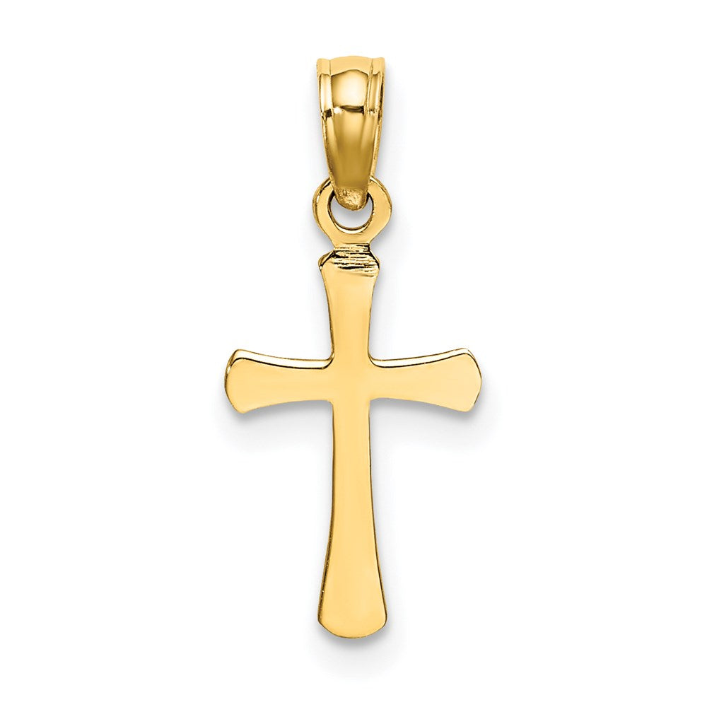 14k Yellow Gold 9 mm Polished Beveled Cross w/ Round tips Charm (0.33 grams)
