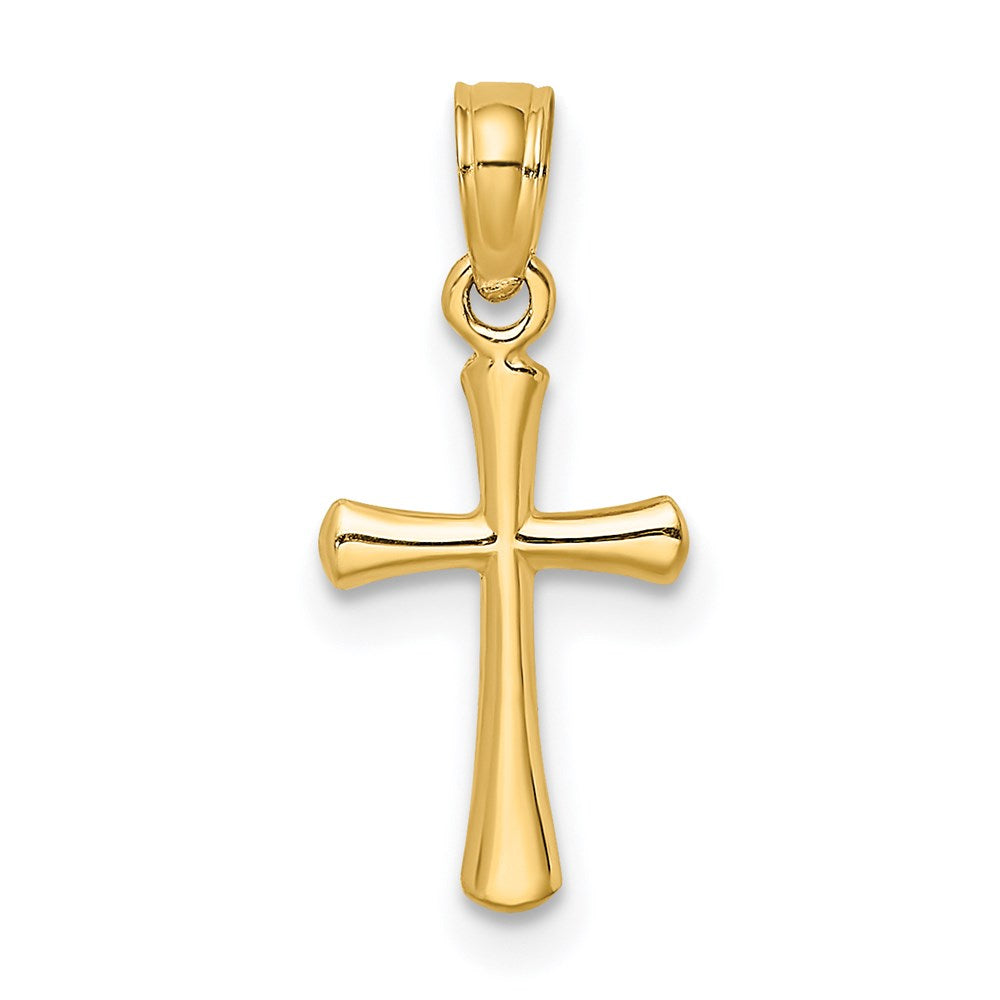 14k Yellow Gold 9 mm Polished Beveled Cross w/ Round tips Charm (0.33 grams)