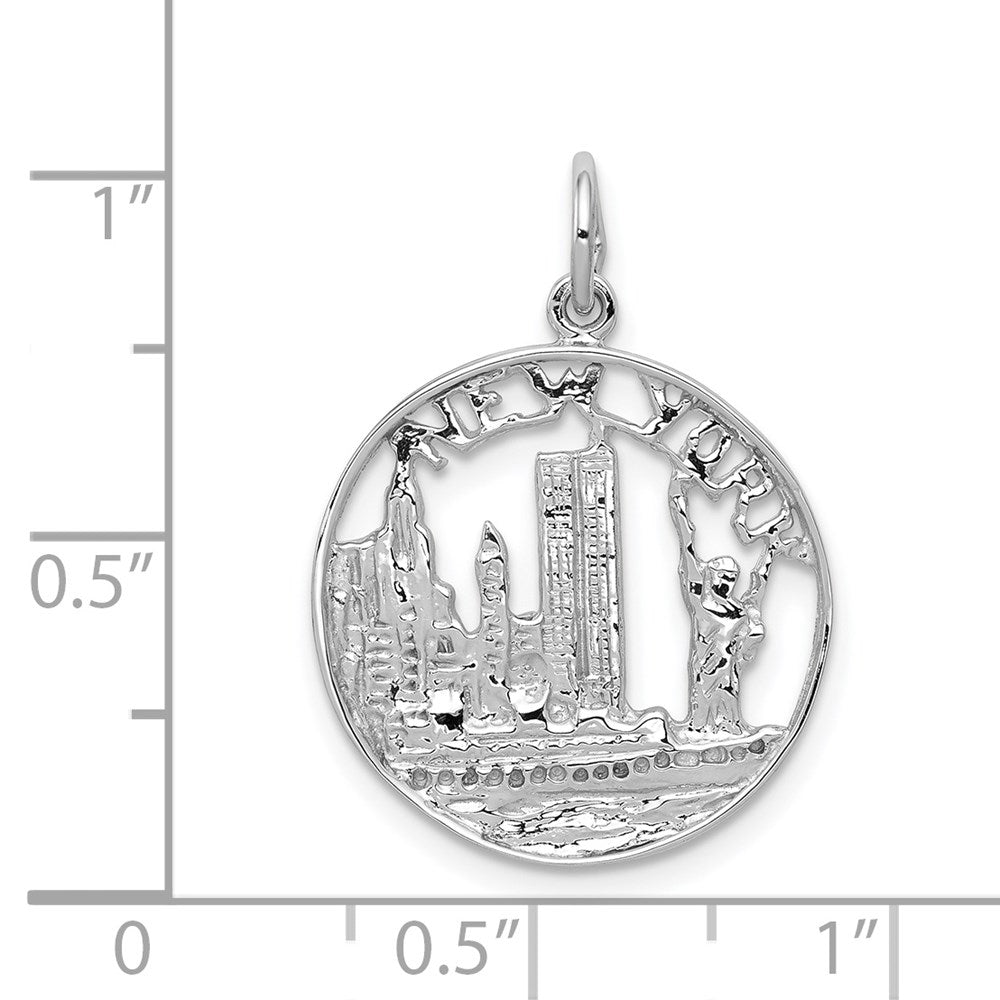 14k White Gold 18 mm Solid Polished NEW YORK Skyline Charm (1.35 grams)