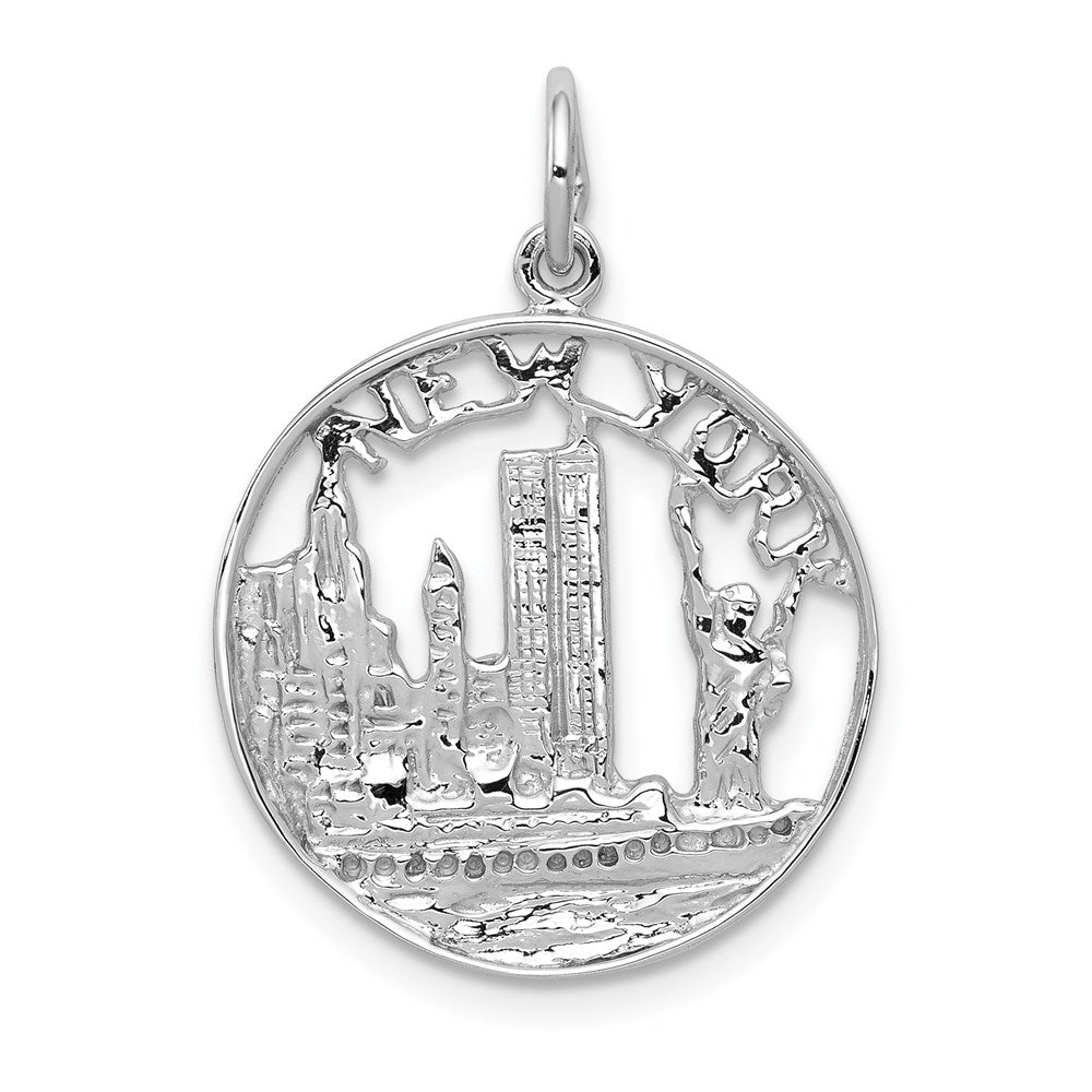 14k White Gold 18 mm Solid Polished NEW YORK Skyline Charm (1.35 grams)
