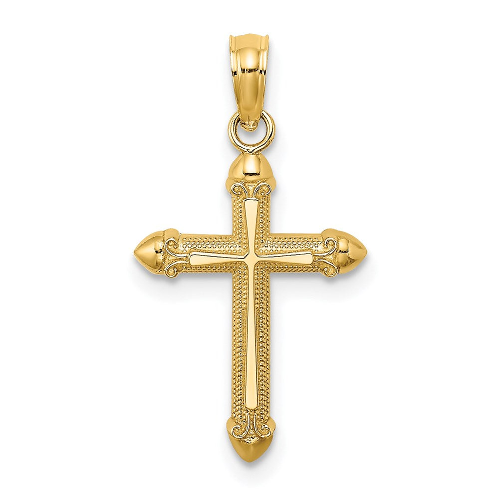 14k Yellow Gold 12 mm Polished w/ Scroll Design Cross Charm (0.72 grams)