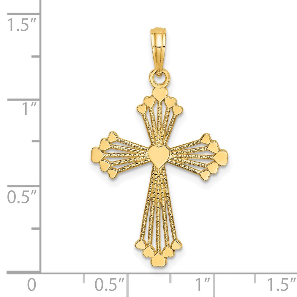 14K Cut-Out Stripes Cross with Heart Charm (1.02 grams)