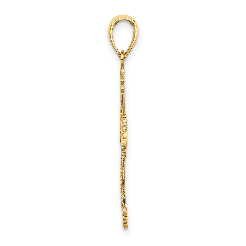 14K Diamond-cut Cut-Out Stripes Cross with Heart Charm (0.97 grams)