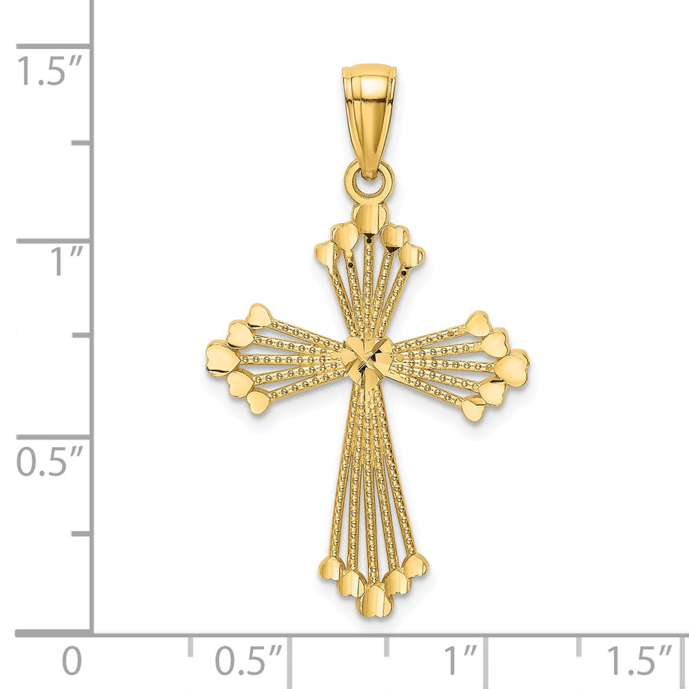 14K Diamond-cut Cut-Out Stripes Cross with Heart Charm (0.97 grams)