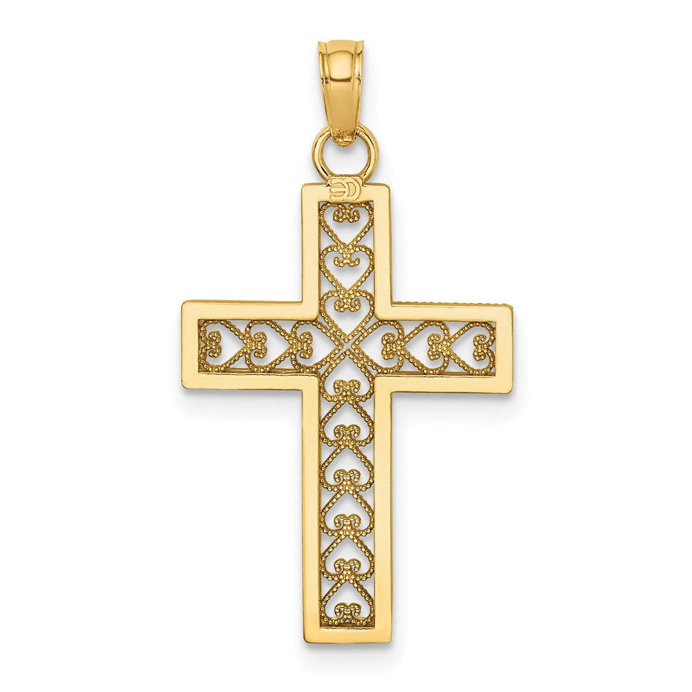 14k Yellow Gold 16 mm Filigree Beaded Outline Cross Charm (0.97 grams)