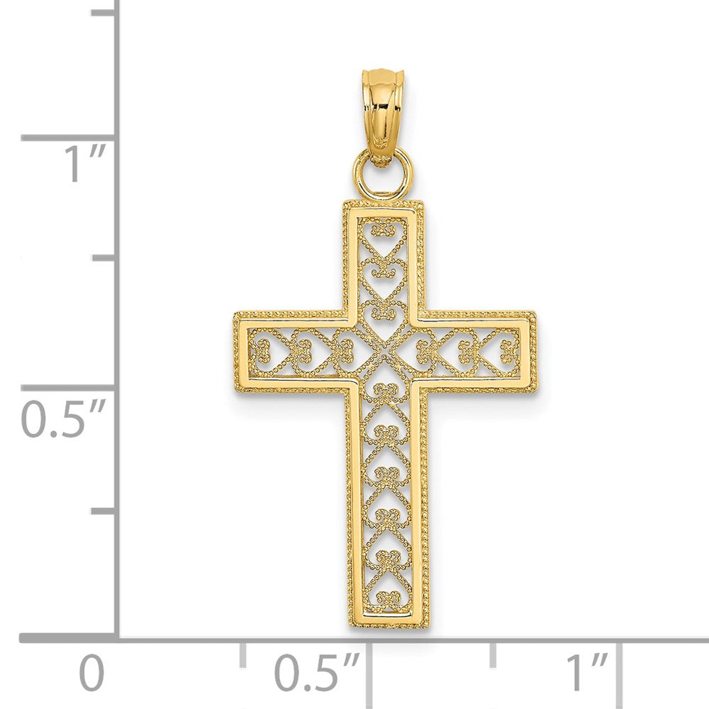 14k Yellow Gold 16 mm Filigree Beaded Outline Cross Charm (0.97 grams)