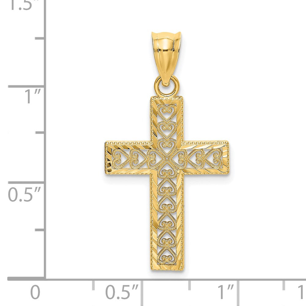 14k Yellow Gold 16 mm D/C Edge and Filigree Center Cross Charm (0.96 grams)