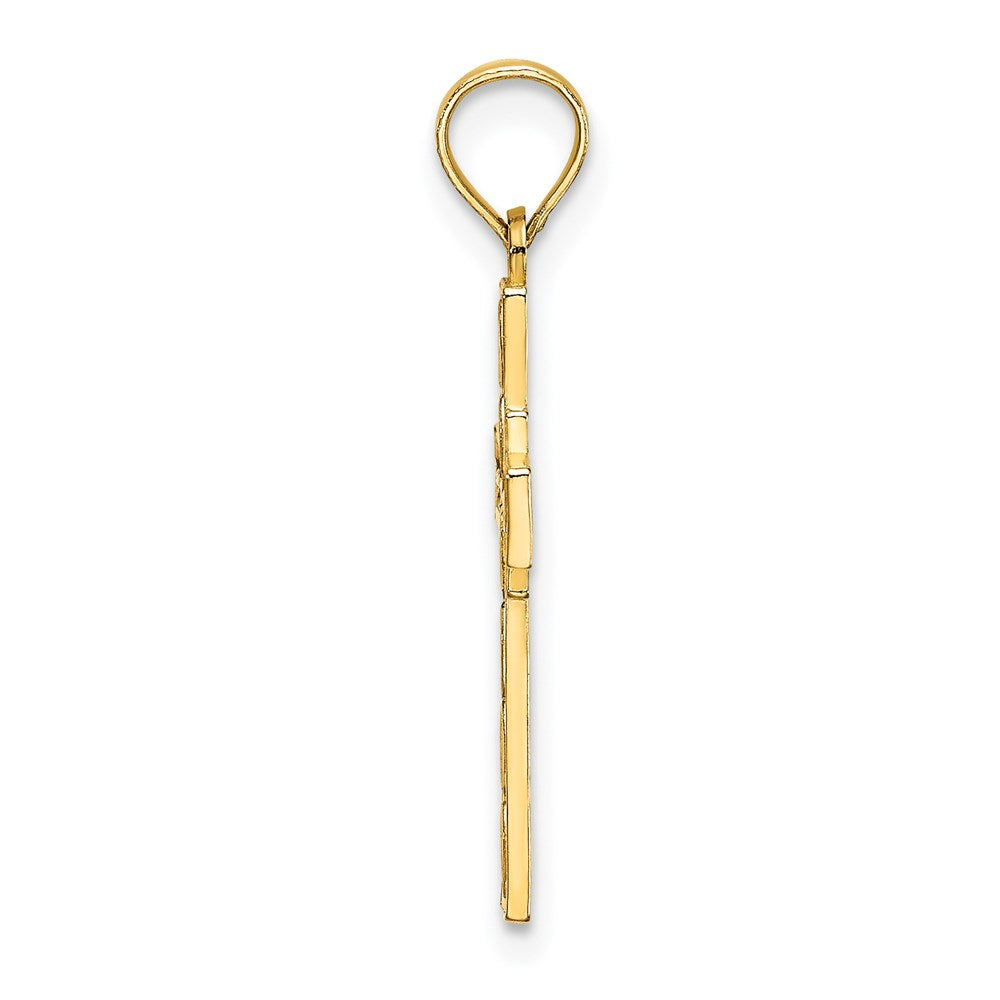 14k Yellow Gold 13 mm D/C Etched Cross Charm (0.73 grams)