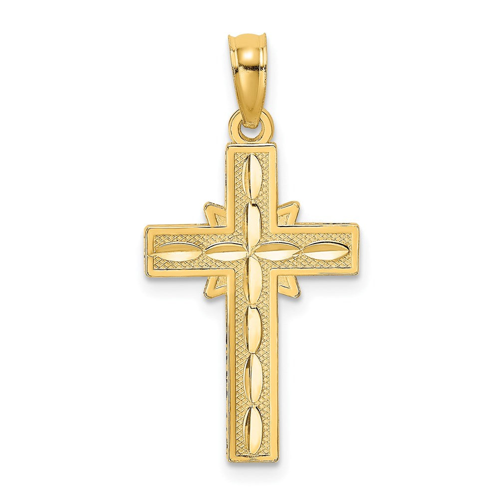 14k Yellow Gold 13 mm D/C Etched Cross Charm (0.73 grams)