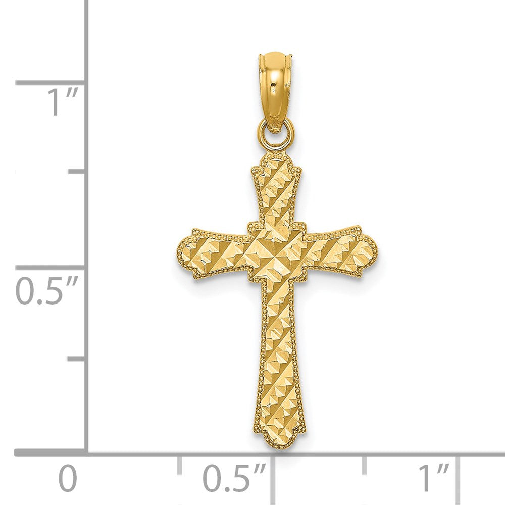 14k Yellow Gold 14 mm D/C Striped Cross Charm (0.89 grams)