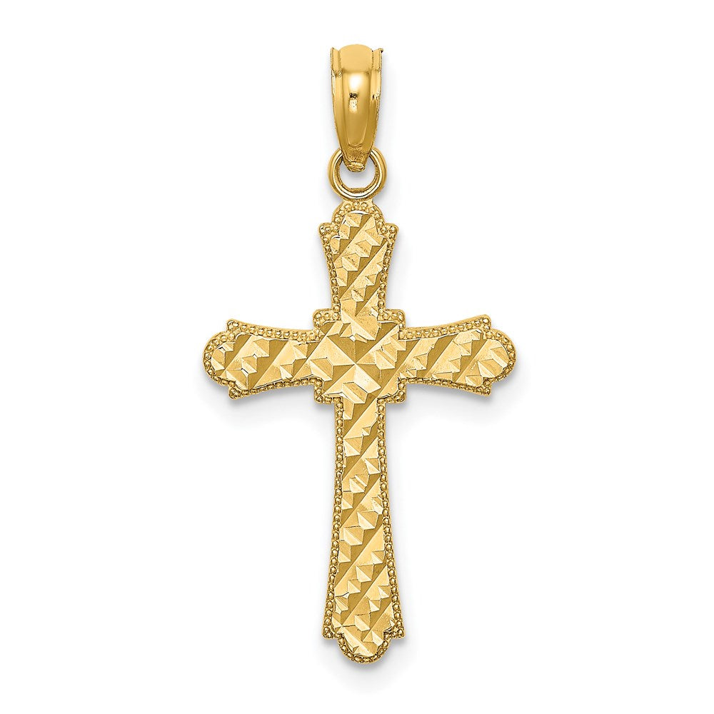 14k Yellow Gold 14 mm D/C Striped Cross Charm (0.89 grams)