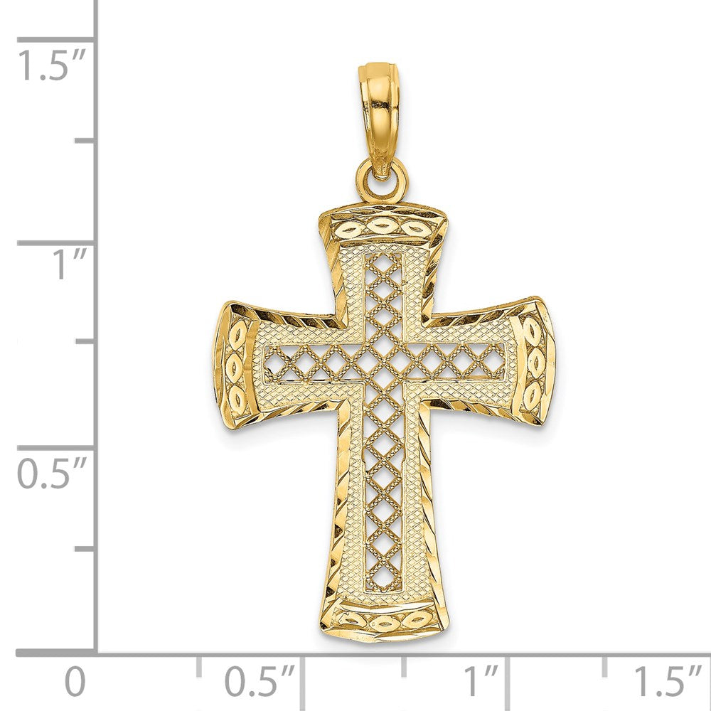 14k Yellow Gold 19 mm D/C W/Satin Edge Lattice Cross Charm (1.41 grams)