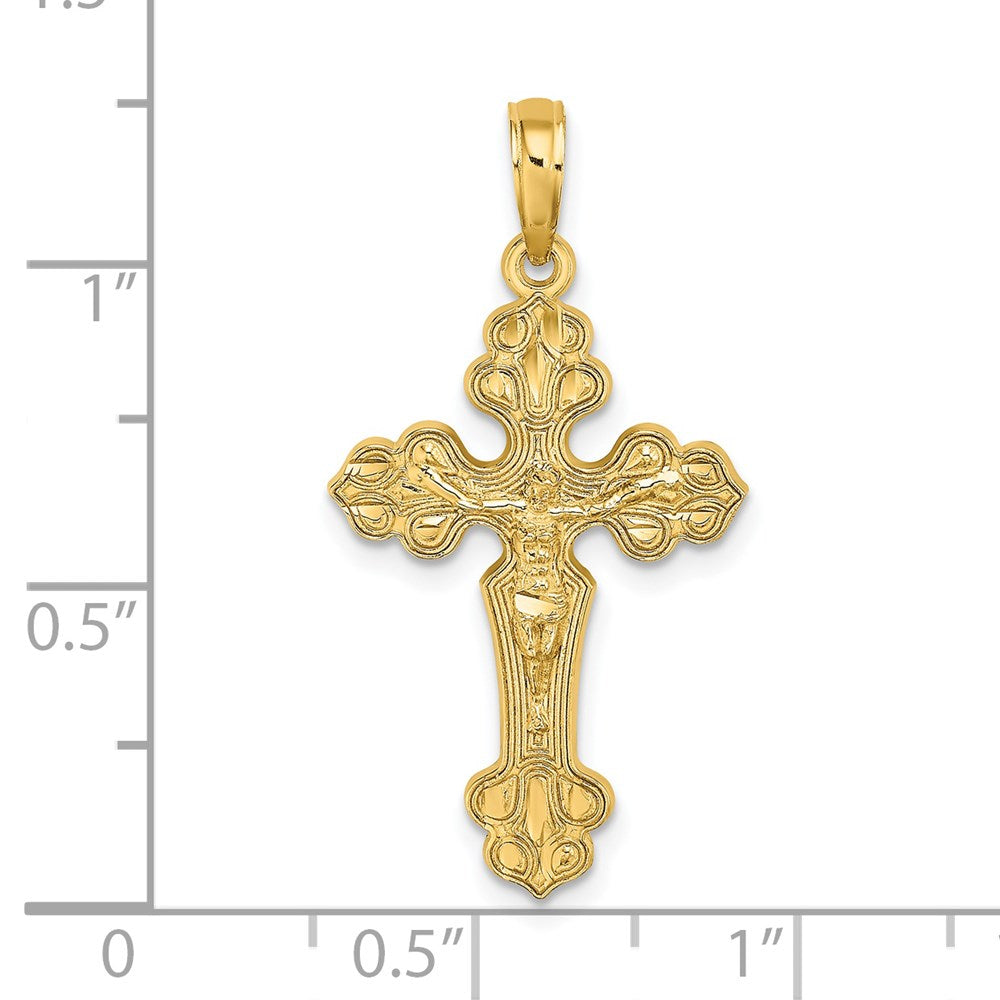 14k Yellow Gold 16 mm D/C Crucifix W /Fancy Tips Charm (1.03 grams)
