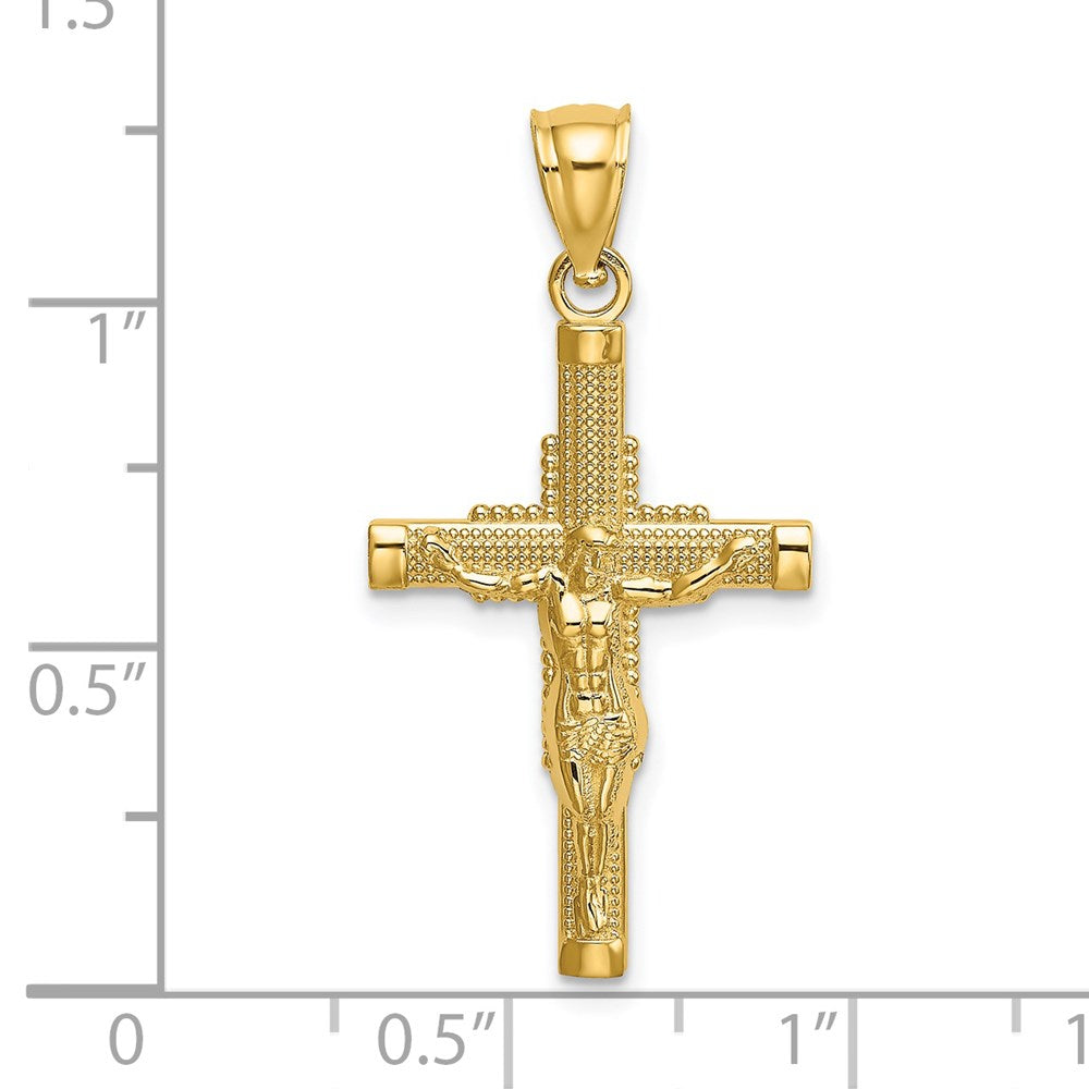 14k Yellow Gold 16 mm Beaded Accent Crucifix Charm (1.26 grams)