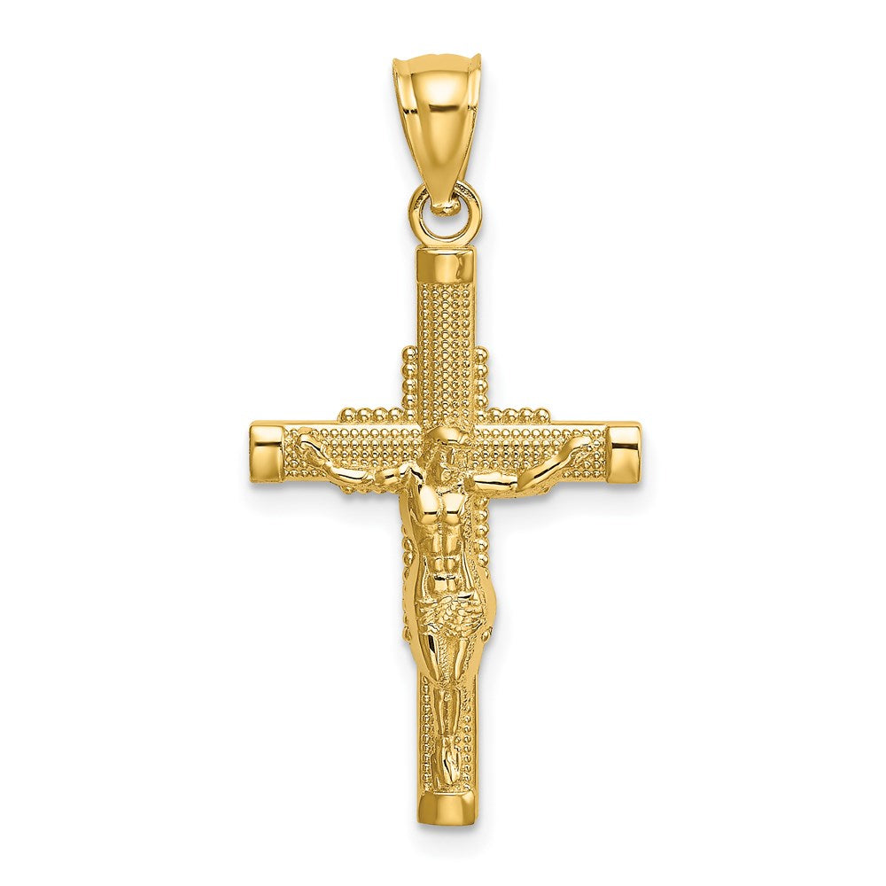 14k Yellow Gold 16 mm Beaded Accent Crucifix Charm (1.26 grams)