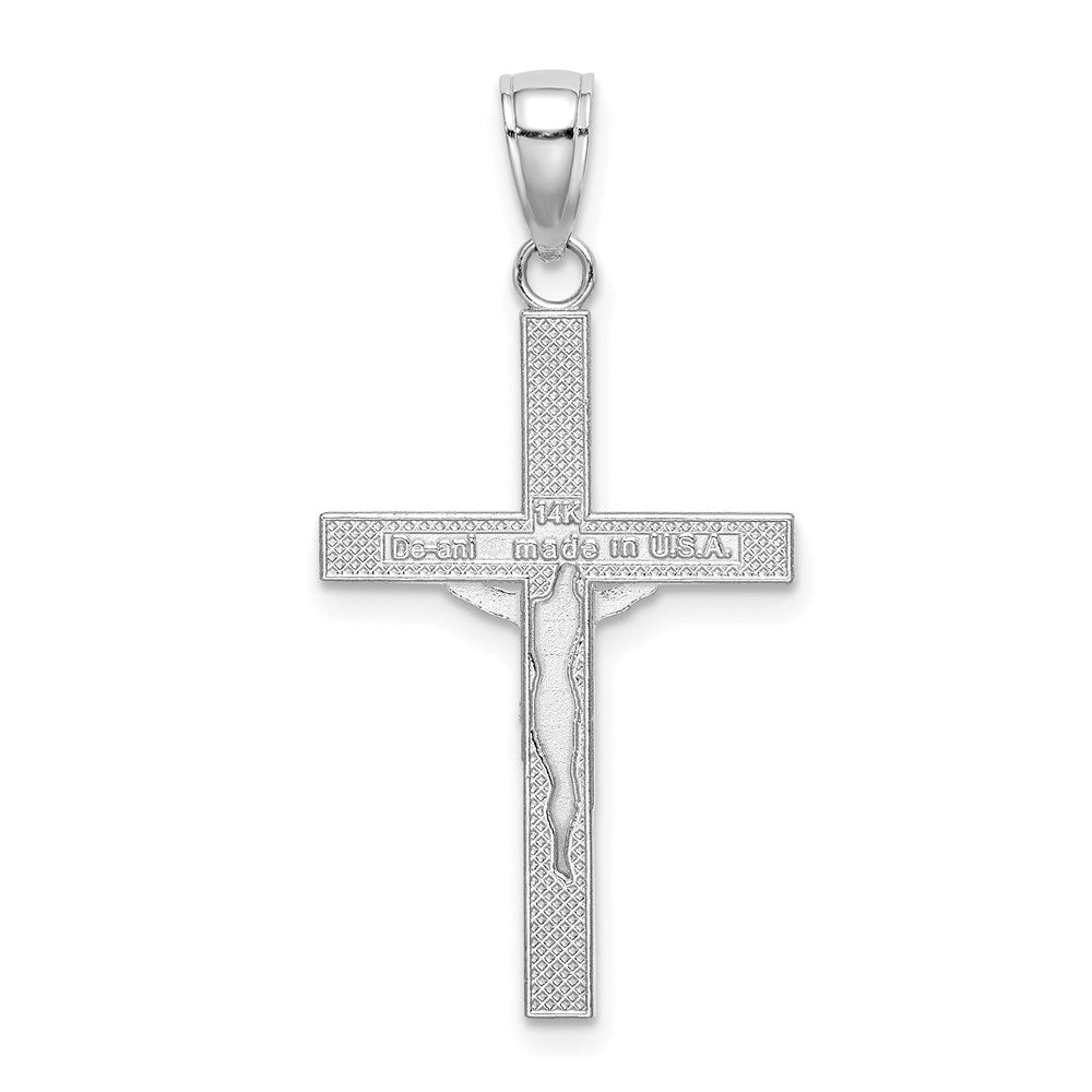 14k White Gold 17 mm Polished and Textured Crucifix Charm (1.03 grams)
