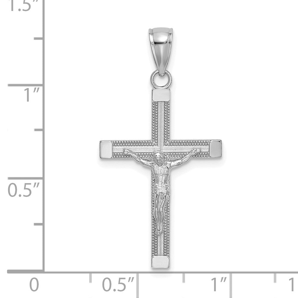 14k White Gold 17 mm Polished and Textured Crucifix Charm (1.03 grams)