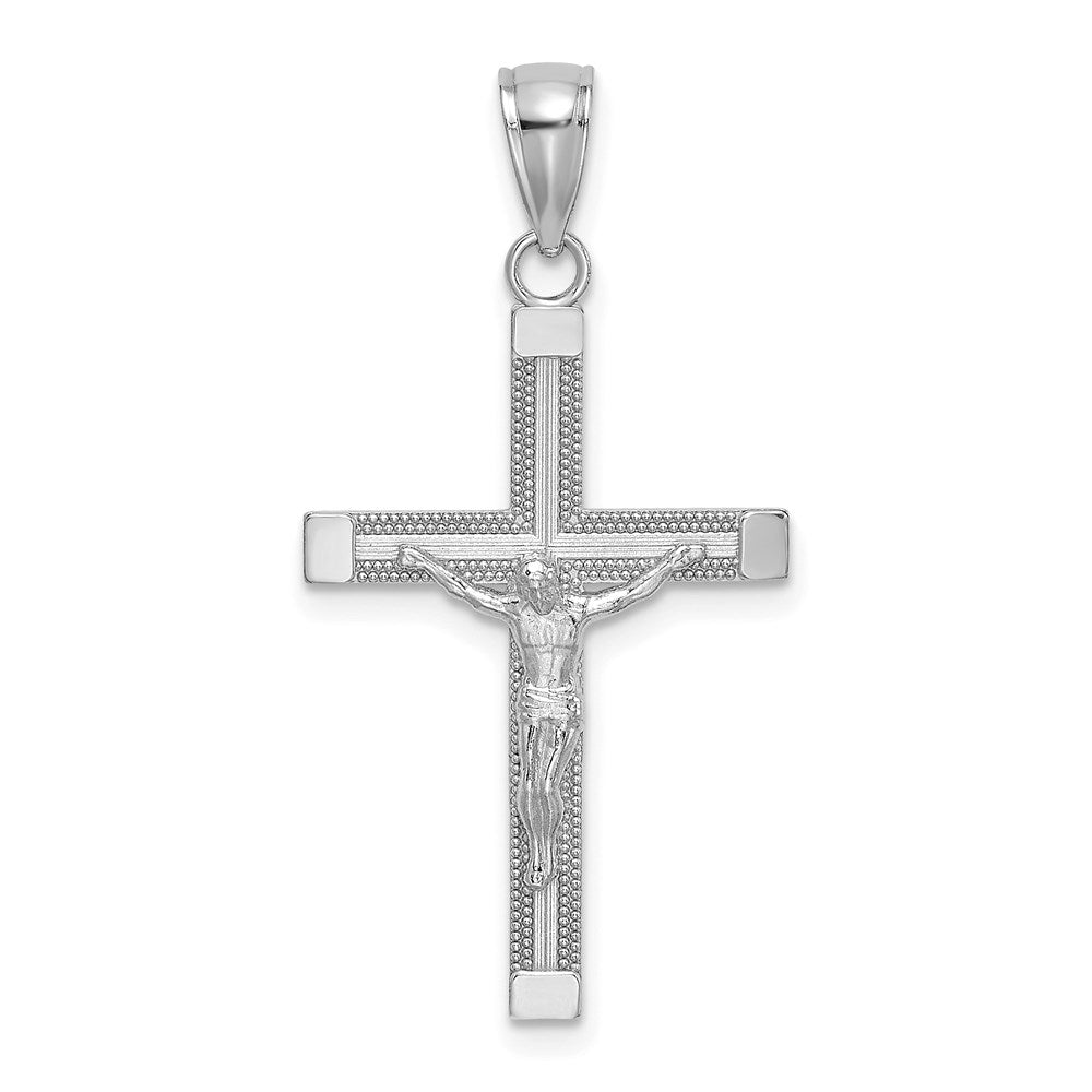 14k White Gold 17 mm Polished and Textured Crucifix Charm (1.03 grams)