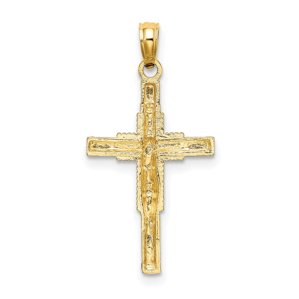 14k Yellow Gold 9 mm Beaded Accent w/ Cross Behind Crucifix Charm (0.81 grams)