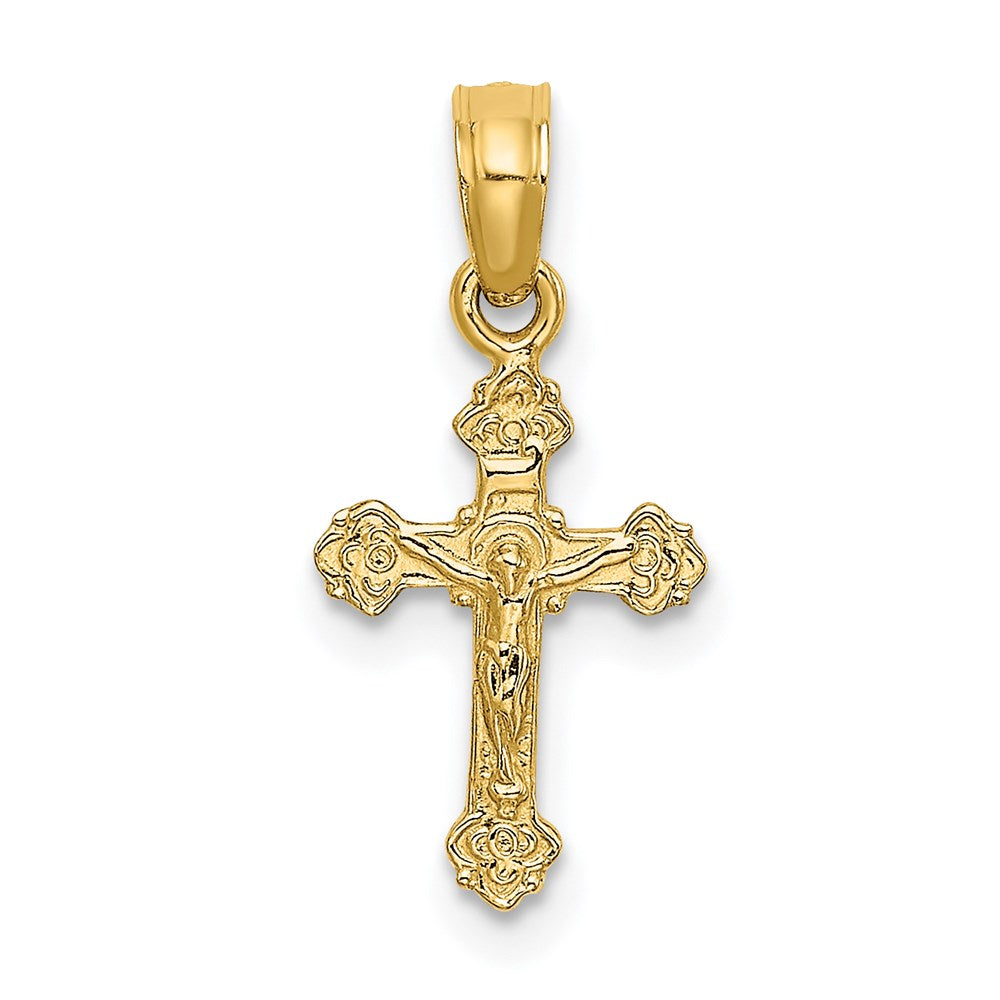 14k Yellow Gold 9 mm Mini Crucifix W/ Fancy Tips Charm (0.27 grams)