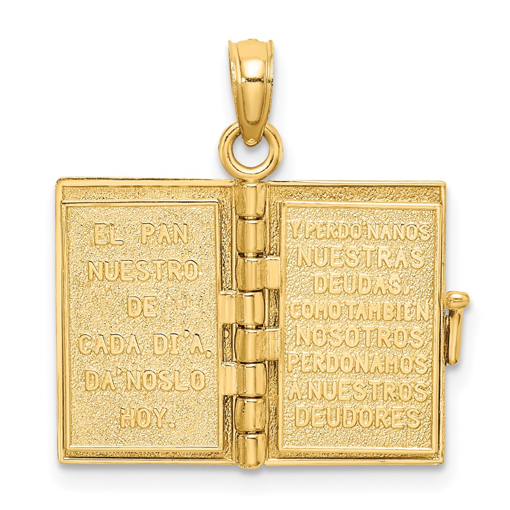 14k Yellow Gold 18.3 mm 3-D Moveable Santa Biblia Book/Spanish Bible Charm (3.29 grams)