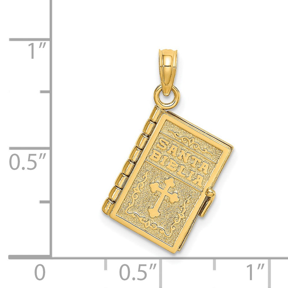 14k Yellow Gold 18.3 mm 3-D Moveable Santa Biblia Book/Spanish Bible Charm (3.29 grams)