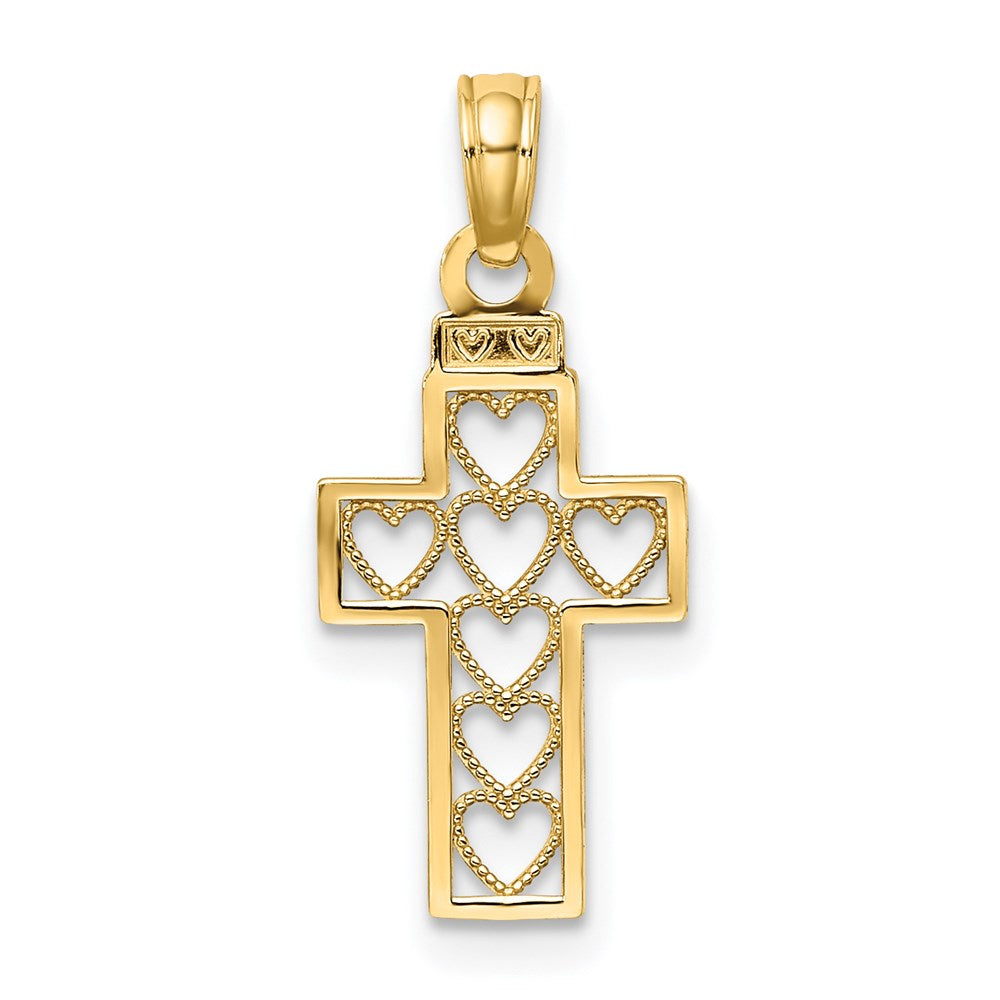 14k Yellow Gold 10 mm Cut-Out Heart Design Cross Charm (0.58 grams)