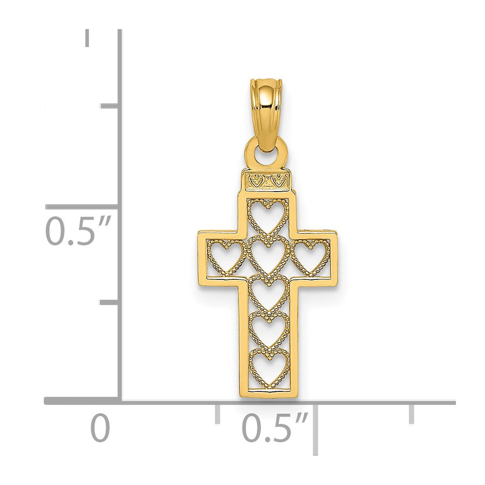 14k Yellow Gold 10 mm Cut-Out Heart Design Cross Charm (0.58 grams)