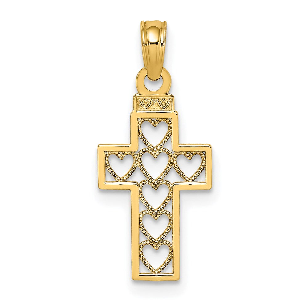 14k Yellow Gold 10 mm Cut-Out Heart Design Cross Charm (0.58 grams)