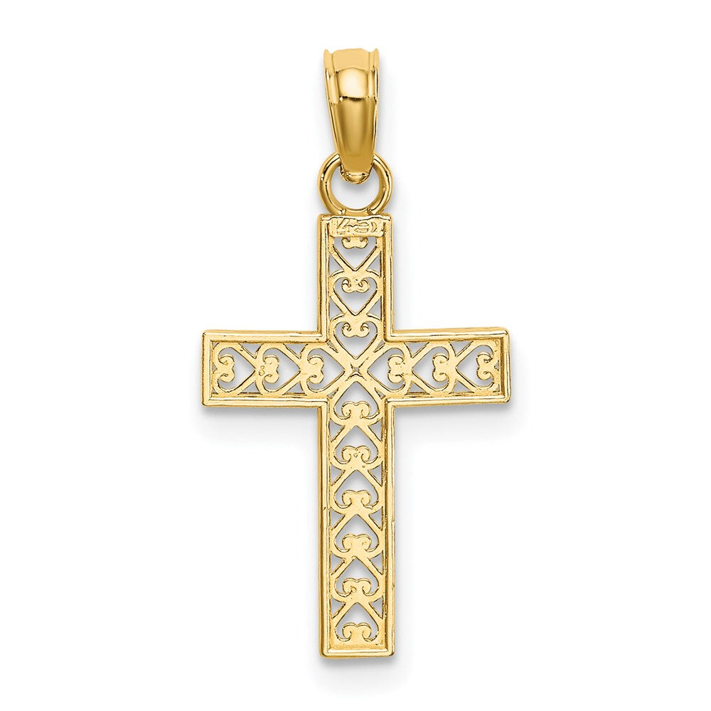 14k Yellow Gold 12 mm D/C Edge and Filigree Center Cross Charm (0.61 grams)