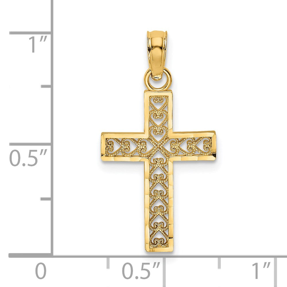 14k Yellow Gold 12 mm D/C Edge and Filigree Center Cross Charm (0.61 grams)
