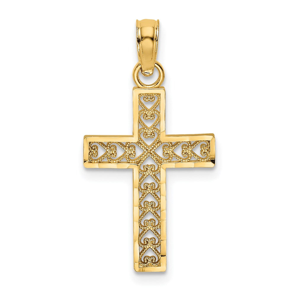 14k Yellow Gold 12 mm D/C Edge and Filigree Center Cross Charm (0.61 grams)