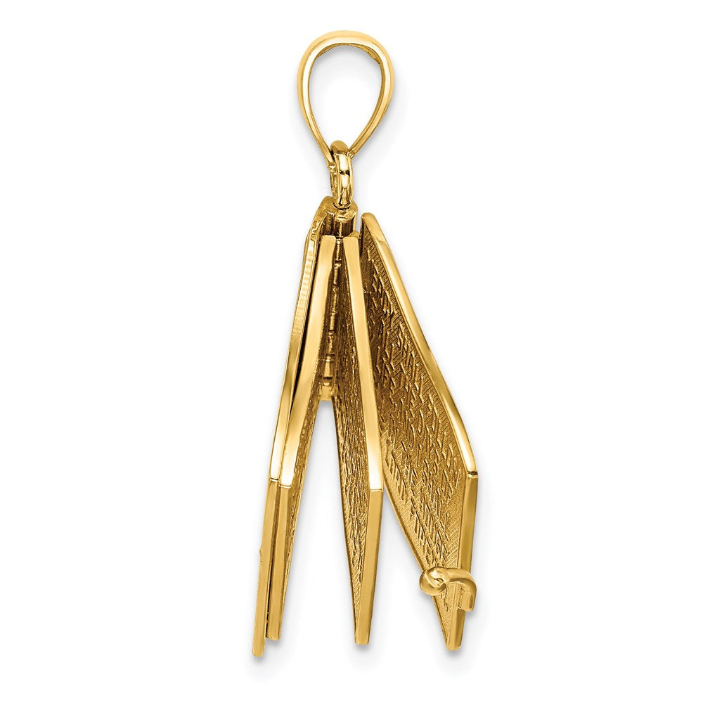 14k Yellow Gold 22 mm 3-D Moveable Pages The Lord Is My Shepherd Psalm 23 Charm (5.38 grams)