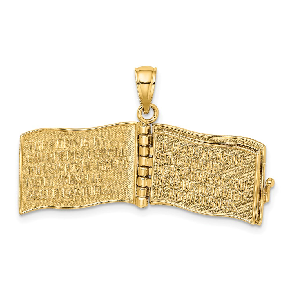 14k Yellow Gold 22 mm 3-D Moveable Pages The Lord Is My Shepherd Psalm 23 Charm (5.38 grams)