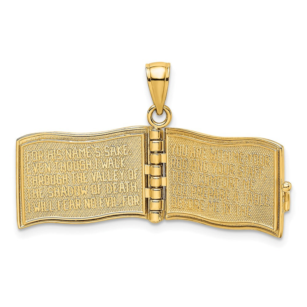 14k Yellow Gold 22 mm 3-D Moveable Pages The Lord Is My Shepherd Psalm 23 Charm (5.38 grams)