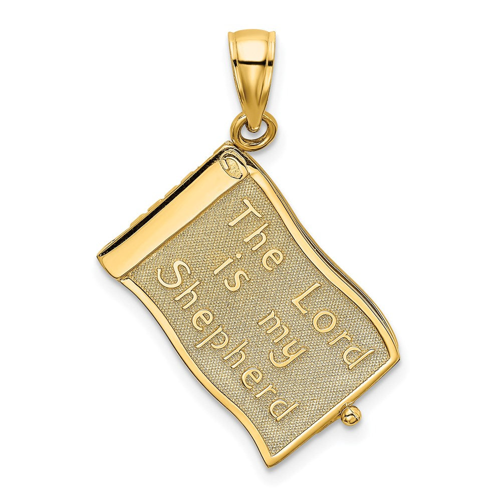 14k Yellow Gold 22 mm 3-D Moveable Pages The Lord Is My Shepherd Psalm 23 Charm (5.38 grams)